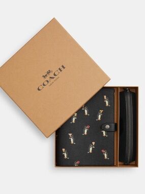 Coach Black Penguin-Print Notebook & Pencil Case Set Refillable